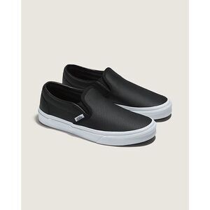 New Vans Black Leather Perforated Slip on Shoes Sneakers Boy's size 3.5